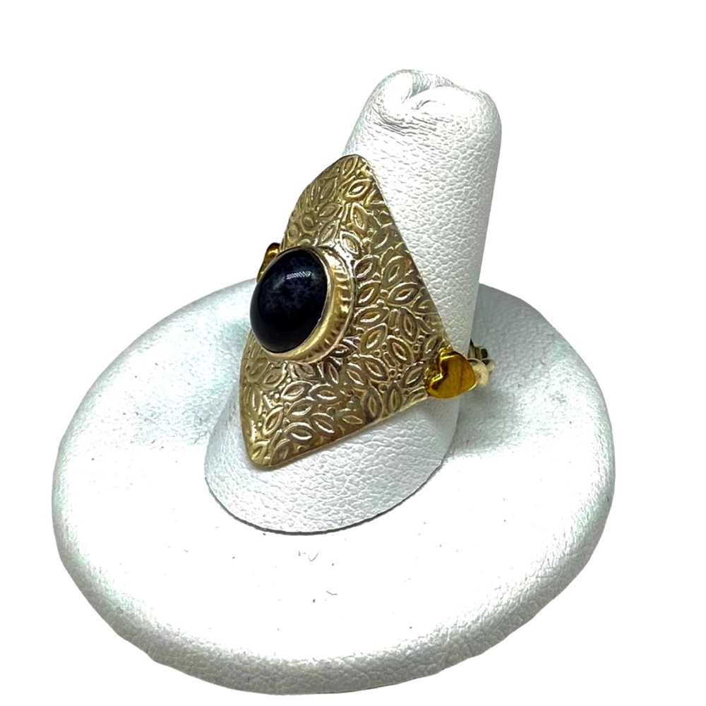 NWT Sterling Dendrite Opal Ring Hammered Pattern & Gold Hearts - Picture 4 of 11
